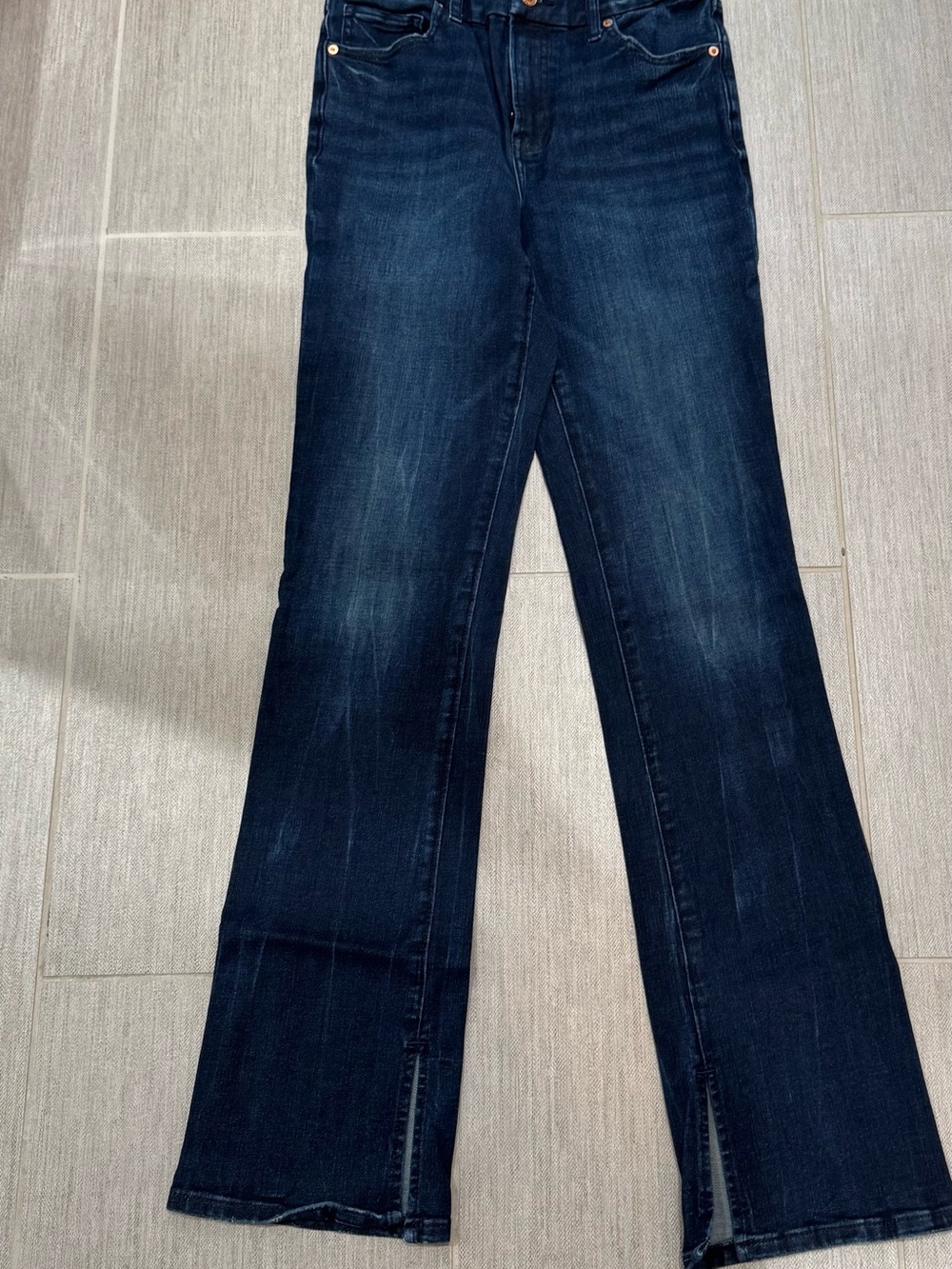 Express Skyscraper Mid Rise Dark Blue Bootcut Jeans for Women
